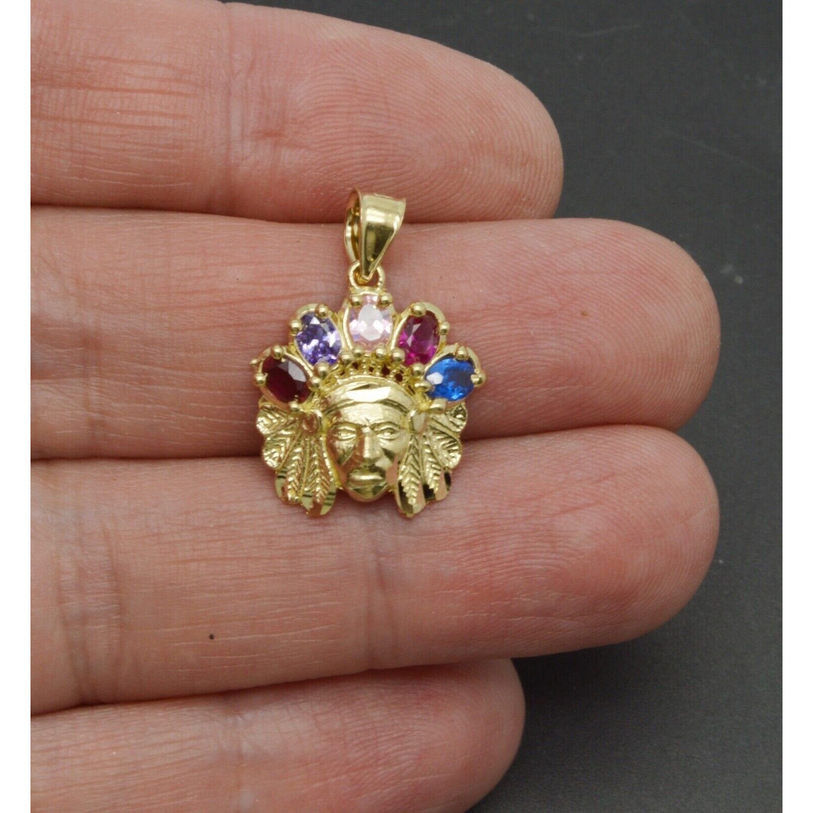 Real 10k Yellow Gold Indian Head Rainbow Pendant